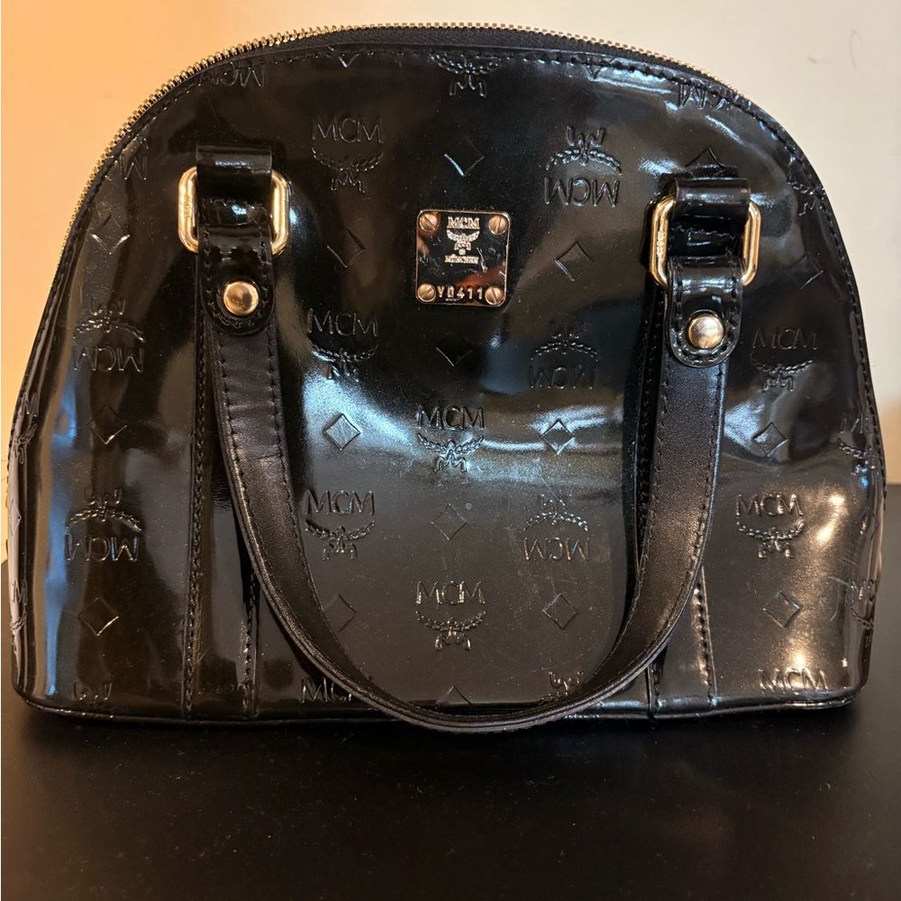 MCM Glossy Black Satchel Bag